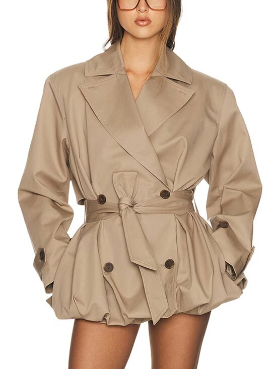 Helsa Jackets & Blazers - BEST NWT Helsa Short Bubble Hem Trench Small Stone Beige